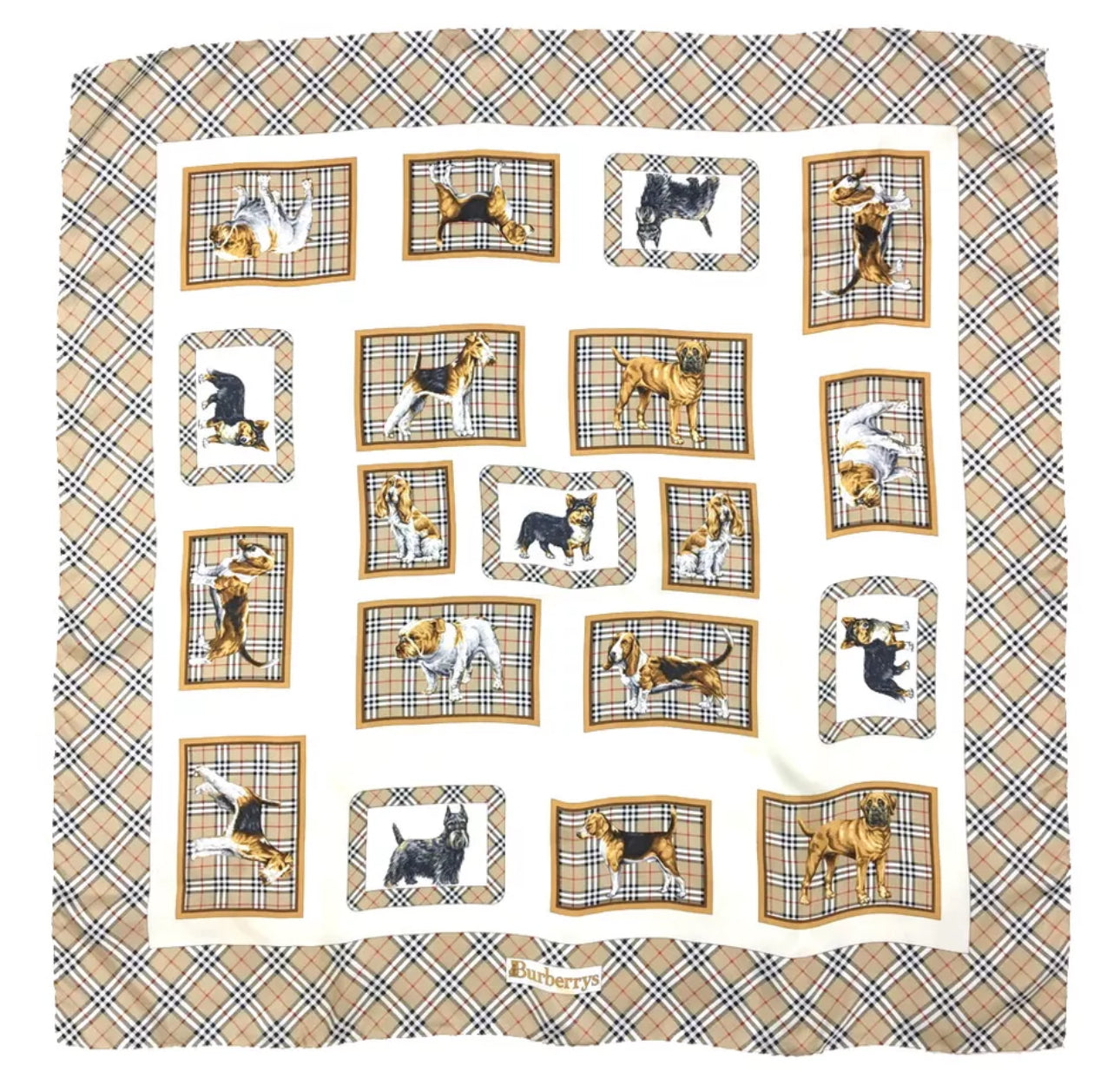 Burberrys Check Dog Motif 100% silk scarf – Glowing Up Classy