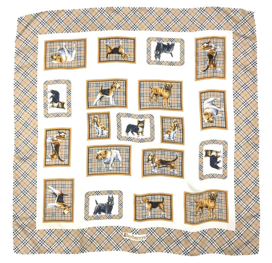 Burberrys Check Dog Motif 100% silk scarf