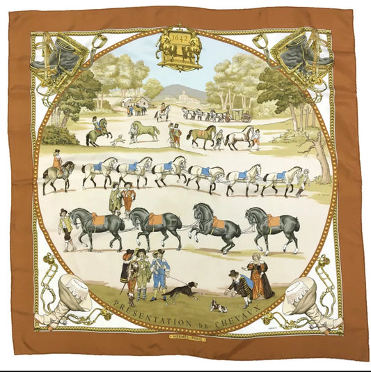 Hermes Presentation De Chevaux Carr size 90- 100% silk